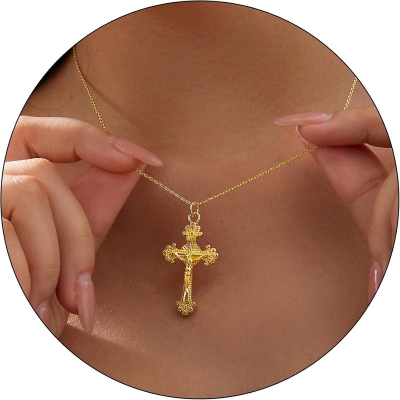 Partm Gold Cross Necklace for Women 14K Plated Dainty Pendant Cross Chain Faith Crucifix Choker Baptism Necklace for Women Trendy Religious Jewelry Hypoallergenic - Image 1